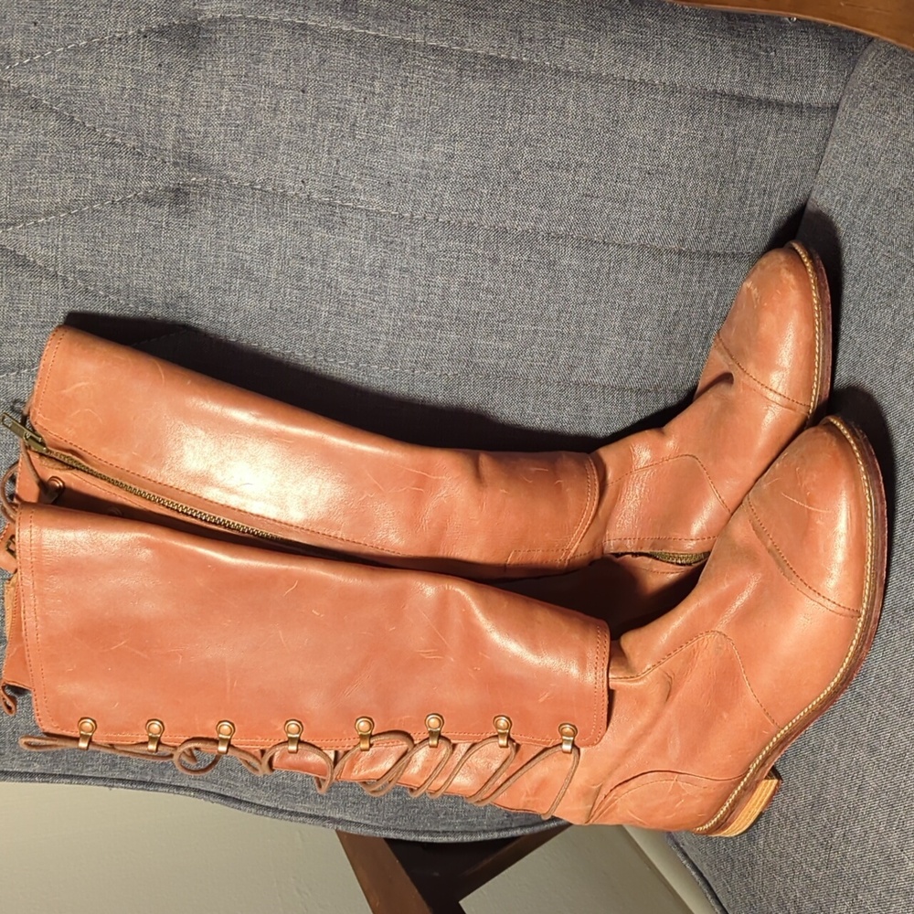 Tan tall laced boots